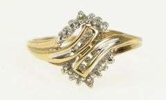 10K Yellow Gold Wavy Diamond Bypass Vintage Statement Ring