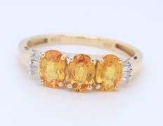 10KT Yellow Gold Yellow Topaz Three Stone Ring