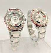 GROUP LOT OF 2x MATCHING CERAMIC & GEMSTONE WATCHES