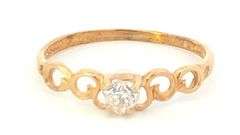 10K Yellow Gold Heart Love Symbol CZ Solitaire Vintage Ring