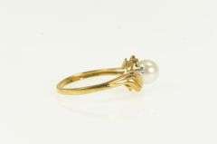 10K Yellow Gold Pearl Diamond Accent Vintage Bypass Ring