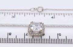 Fabulous White Gold Asscher Cut CZ Halo Necklace