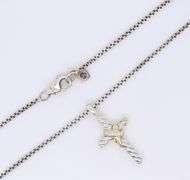 Trendy David Yurman 2 Tone X Diamond Cross Pendant on Chain Necklace