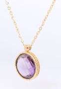 Charming Yellow Gold Round Checkerd Amethyst Pendant on Chain