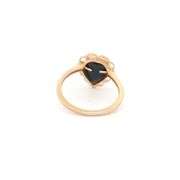 10K Yellow Gold Black Onyx Mom Scalloped Heart Retro Love Ring