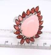 925 Sterling Silver Pear Shape Opal With Garnet Ring