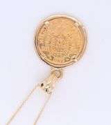 Elegant 21kt Yellow Gold 1870 20 France Gold Coin in Frame on Chain Necklace
