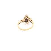 10K Yellow Gold Marquise Ruby Diamond Halo Bypass Vintage Ring