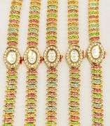 GROUP LOT OF 5x MATCHING 14KT YELLOW GOLD PLATED GENEVA WATCHES WITH GEMSTONES.