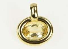 14K Yellow Gold Oval Citrine Vintage Classic Statement Pendant