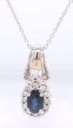 Charming White Gold Blue Sapphire and Diamond Pendant on Chain