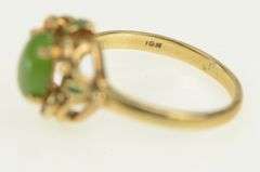 10K Yellow Gold Nephrite Green Enamel Vintage Statement Ring