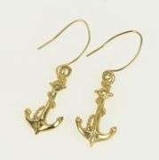 14K Yellow Gold 3D Anchor Nautical Hope Faith Symbol Dangle Earrings