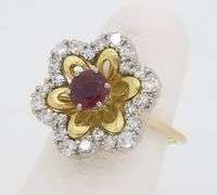 18k Diamond & Ruby Flower Ring