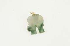 14K Yellow Gold Ornate Jade Carved Chinese Elephant Pendant