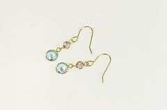 14K Yellow Gold Blue Topaz Amethyst Two Tiered Dangle Drop Earrings