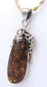 925 Sterling Silver Large Amber Pendant on Italian 2 Tone Rope Chain