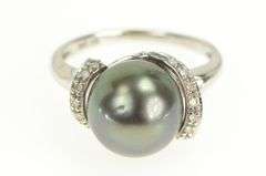 14K White Gold Tahitian Pearl Diamond Freeform Statement Ring