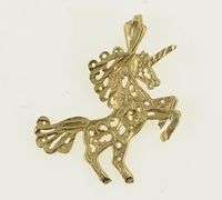 14K Yellow Gold Ornate Scroll Filigree Unicorn Symbol Vintage Pendant