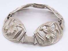 Vintage 925 Sterling Silver Flower Wide Link Bracelet