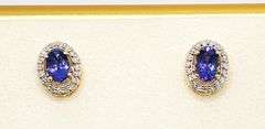 14KT SOLID YELLOW GOLD, TANZANITE, & DIAMOND EARRINGS