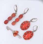 Group Lot of Vintage 925 Sterling Silver Coral Jewelry