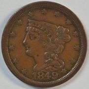 Scarce 1849 Braided Hair Half Cent in high grade. Nice