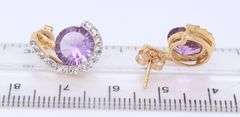 Set of Yellow Gold Amethyst and Diamond Pendant on Chain with Matching Earrings