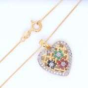 925 Sterling Silver Ruby, Sapphire and Emerald Heart Shaped Pendant on Italian Box Chain Necklace