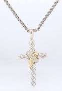 Trendy David Yurman 2 Tone X Diamond Cross Pendant on Chain Necklace