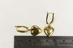 14K Yellow Gold Puffy Heart Vintage Forget Me Not Dangle Earrings