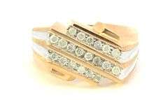 10K Yellow Gold Diamond Striped Vintage Squared Statement Ring