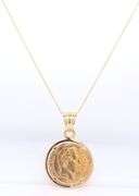 Elegant 21kt Yellow Gold 1870 20 France Gold Coin in Frame on Chain Necklace