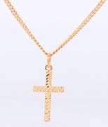Handsome Yellow Gold Mini Cross Pendant on Curb Chain