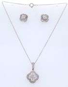 Set of 925 Stering Silver Diamond Pendant on Chain with Matching Earrings