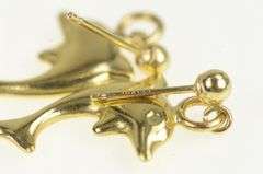 14K Yellow Gold Puffy Dolphin Beach Ocean Motif Dangle Earrings