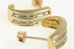 10K Yellow Gold Squared Diamond Curved Semi Hoop Statement Earrings