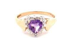 10K Yellow Gold Heart Amethyst Diamond Accent Love Ring