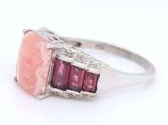 925 Sterling Silver Rose Quartz And Garnet Ring