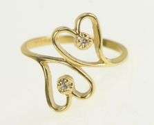 14K Yellow Gold Diamond Inset Retro Heart Love Wrap Bypass Ring
