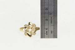 14K Yellow Gold Diamond Squared Knot Swirl Spiral Cocktail Ring