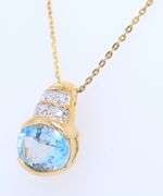 925 Sterling Silver Blue Topaz and Cubic Zirconia Pendant on Chain