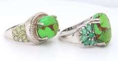 Group Lot of 2 Vintage 925 Sterling Silver Green Mojave Turquoise Rings