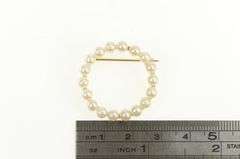 14K Yellow Gold Pearl Vintage Classic Round Circle Pin/Brooch