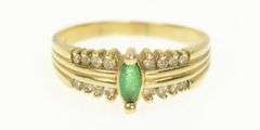 14K Yellow Gold Marquise Emerald Diamond Engagement Ring