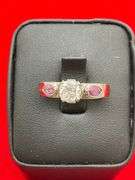 CERTIFIED 14K WHITE GOLD DIAMOND AND PINK SAPPHIRE RING