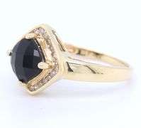 Charming Yellow Gold Black Onyx and Diamond Halo Cocktail Ring