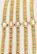 GROUP LOT OF 5x MATCHING 14KT YELLOW GOLD PLATED GENEVA WATCHES WITH GEMSTONES.