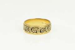 14K Yellow Gold 6.5mm 1940's Floral Enamel Wedding Band Ring