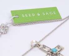 Seed & Sage 925 Sterling Silver Signed Turquoise Cross Pendant on Chain